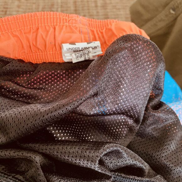 Under Armour Youth Boys YXL Swim Trunks Orange Blue Print Drawstring Longer - Picture 5 of 6